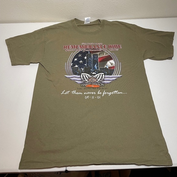2005 Harley Davidson 09-11-01 5th anniversary Remembrance Ride T Shirt Size Larg - Picture 1 of 8